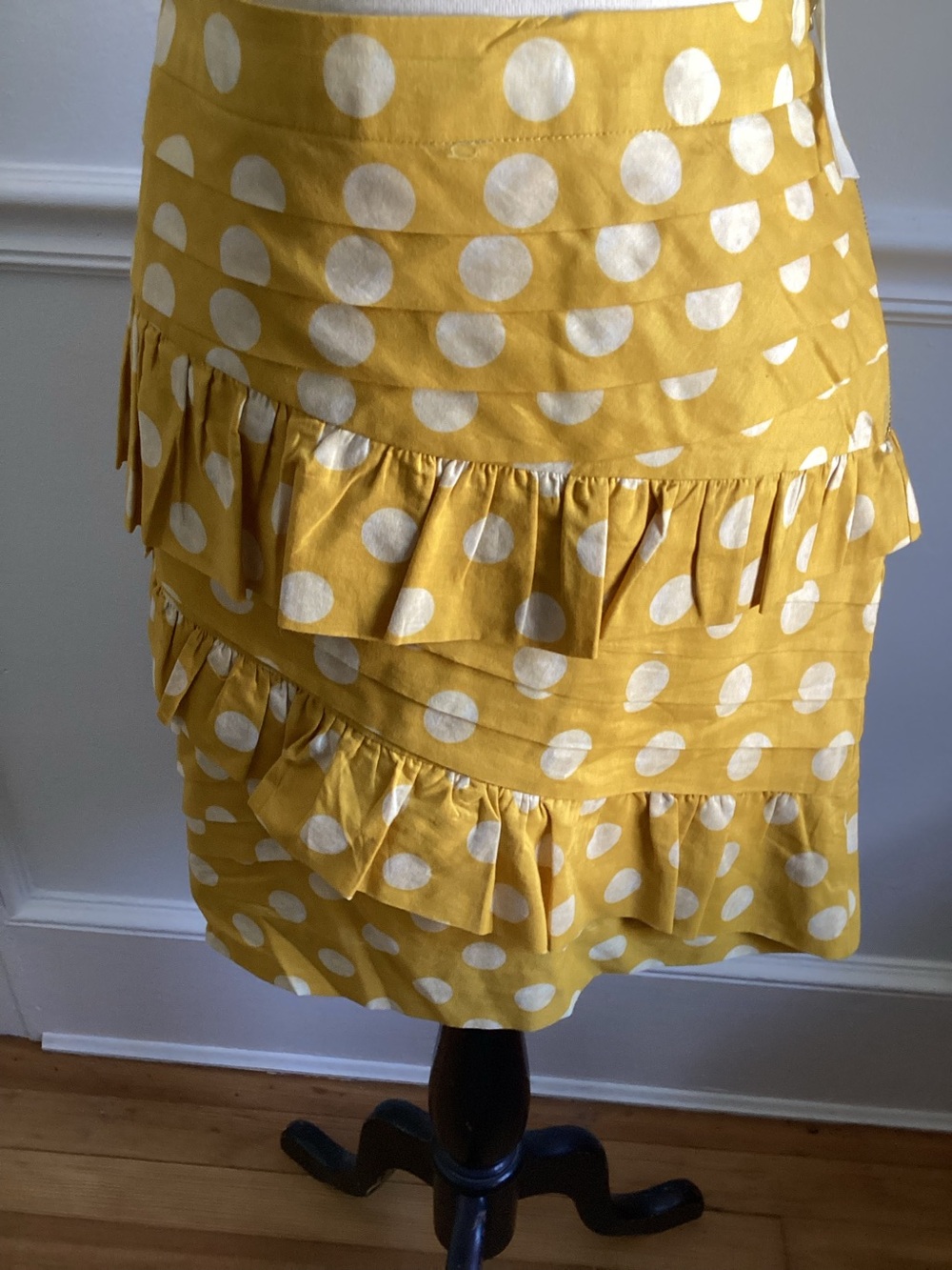 leifsdottir Yellow and White Polka Dot Ruffle Mini Skirt
